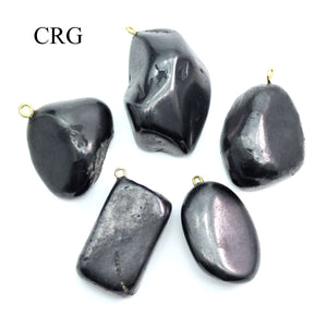 Shungite Tumbled Pendant with Silver Plated Bail (1 To 2 Inches) (4 Pieces)