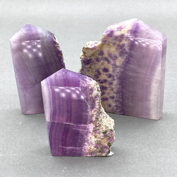 Silk Purple Fluorite with Matrix Slab Standing TowerCrystal River Gems