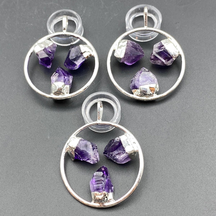 Silver Plated Ring Pendant with Amethyst Fixed Crystal PointsCrystal River Gems