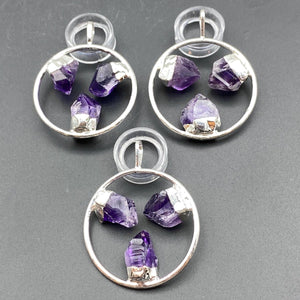 Silver Plated Ring Pendant with Amethyst Fixed Crystal Points