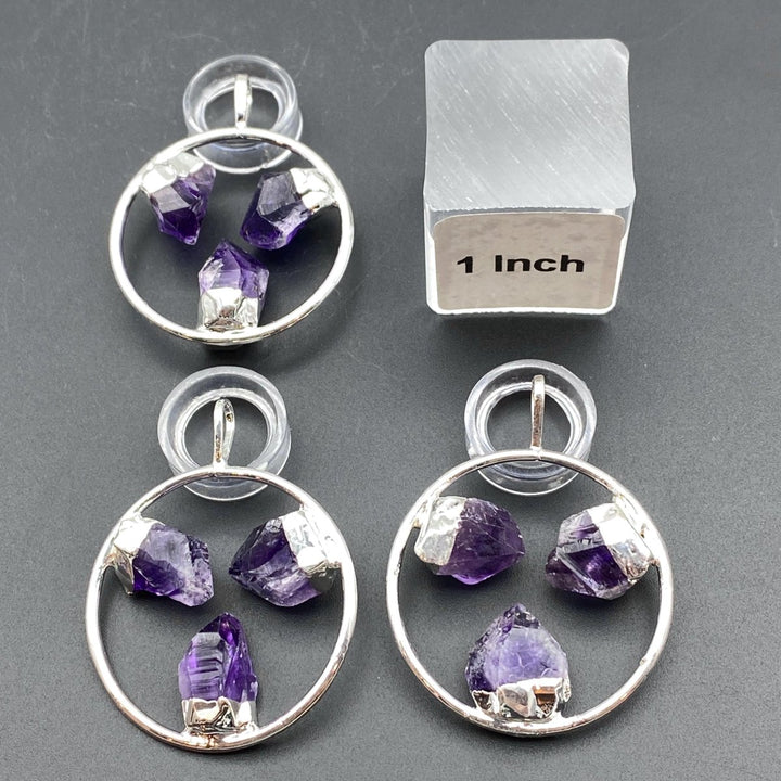 Silver Plated Ring Pendant with Amethyst Fixed Crystal PointsCrystal River Gems