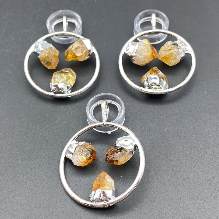 Silver Plated Ring Pendant with Citrine Fixed Crystal PointsCrystal River Gems