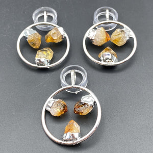 Silver Plated Ring Pendant with Citrine Fixed Crystal Points