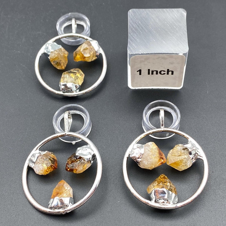 Silver Plated Ring Pendant with Citrine Fixed Crystal PointsCrystal River Gems