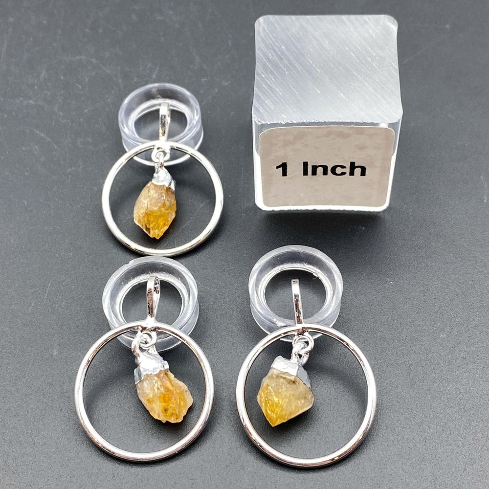 Silver Plated Ring Pendant with Raw Citrine Dangle PointCrystal River Gems