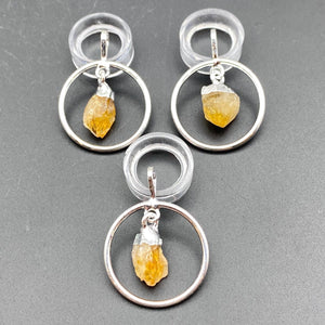 Silver Plated Ring Pendant with Raw Citrine Dangle Point