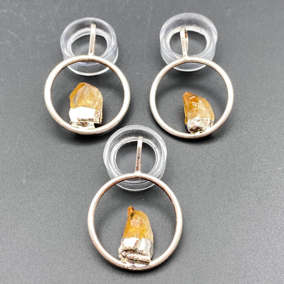 Silver Plated Ring Pendant with Raw Citrine Fixed PointCrystal River Gems