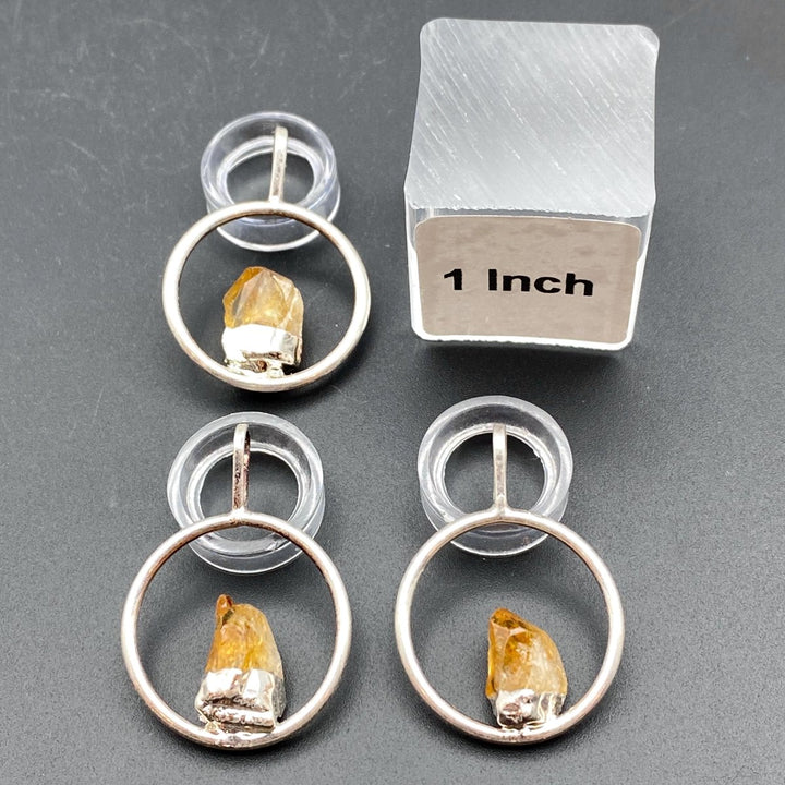 Silver Plated Ring Pendant with Raw Citrine Fixed PointCrystal River Gems