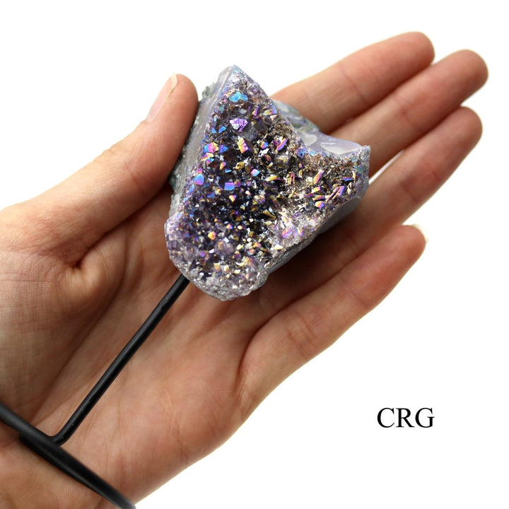 Small Aura Amethyst Druzy on Metal Base (1 Piece) 3.5 to 6 InchesCrystal River Gems