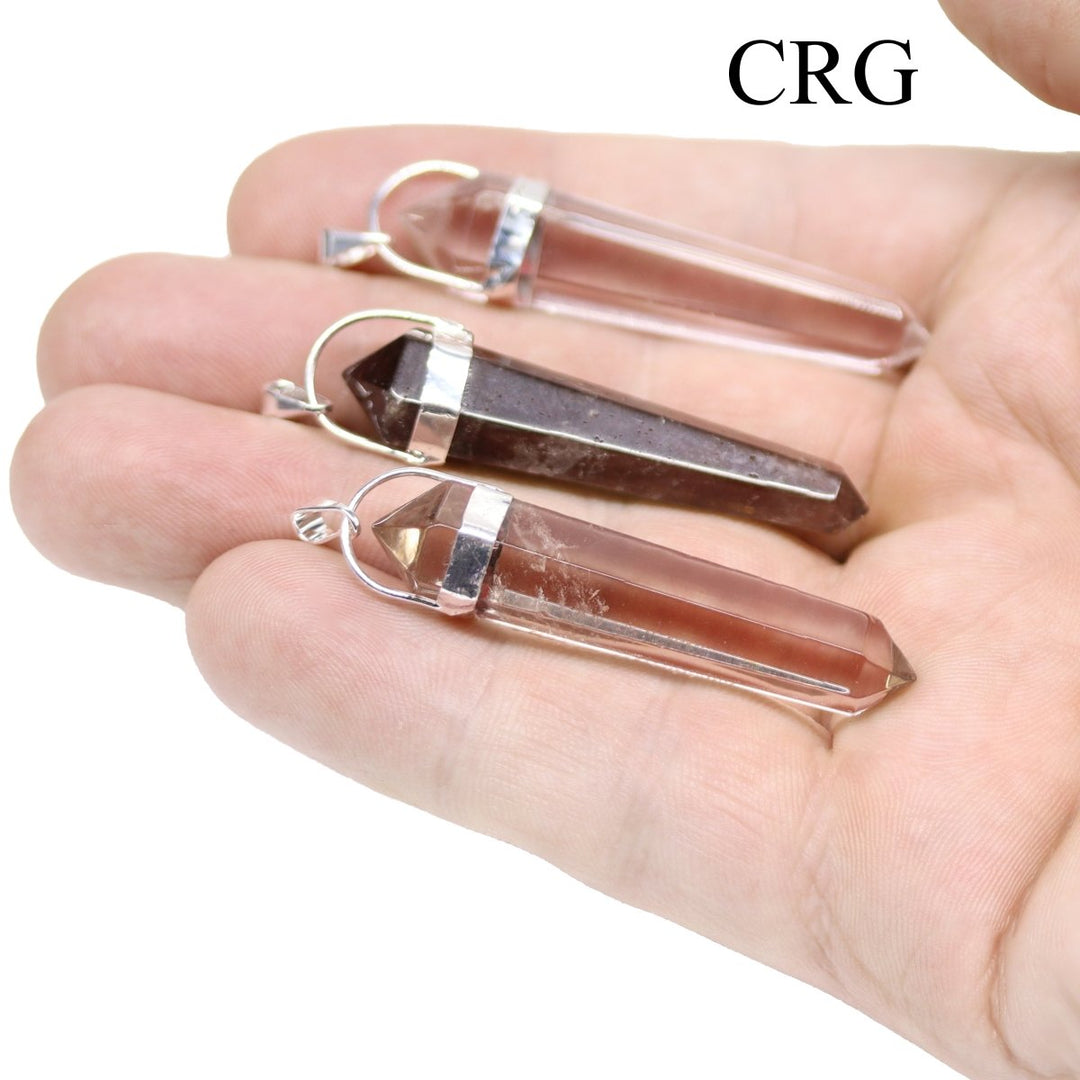 Smoky Quartz Double Terminated Pendant with Silver Plating (5 Pieces) Size 45 mm Crystal Jewelry Charm