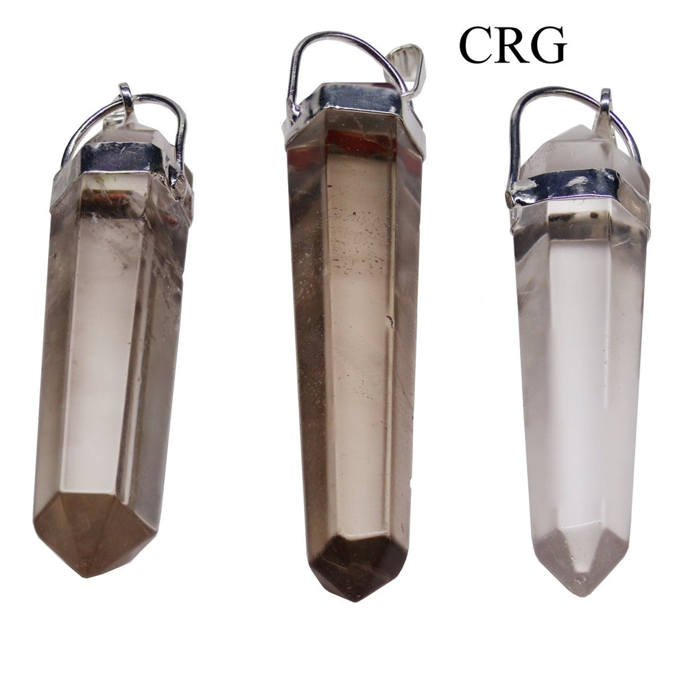 Smoky Quartz Double Terminated Pendant with Silver Plating (5 Pieces) Size 45 mm Crystal Jewelry Charm