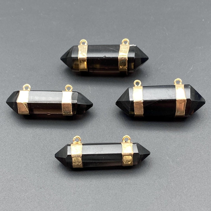 Smoky Quartz Double Terminated Point Gold Plated Pendant ConnectorCrystal River Gems