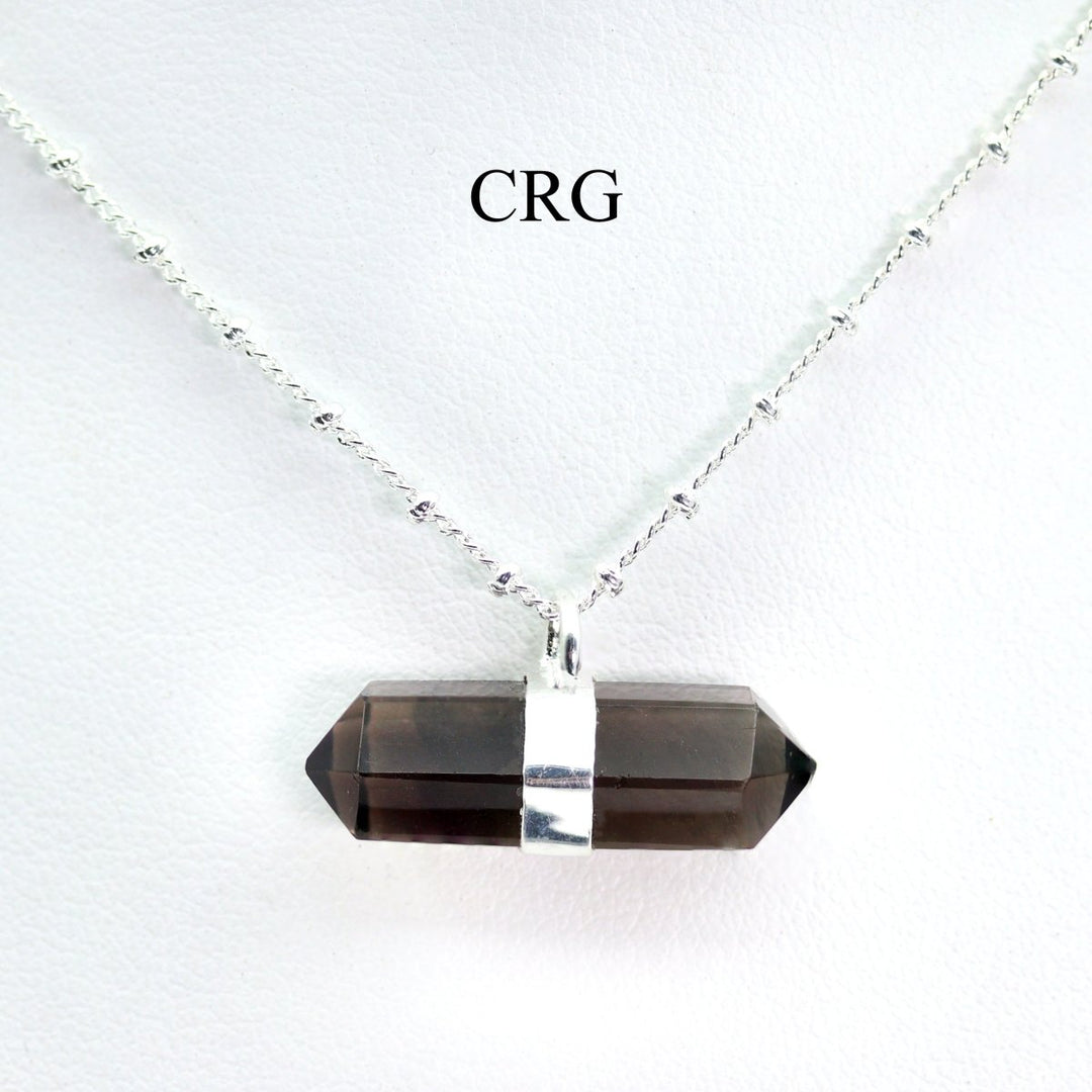 Smoky Quartz Double Terminated Point Pendant Necklace with Silver Plating (1 Piece) Size 1 Inch Crystal Jewelry