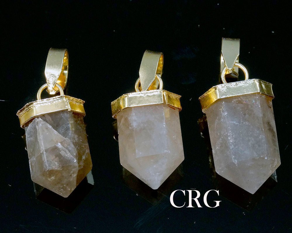 Smoky Quartz Petite Pencil Point Pendant with Gold Plating (1 Piece) Size 0.5 to 0.75 Inch Crystal Jewelry CharmCrystal River Gems