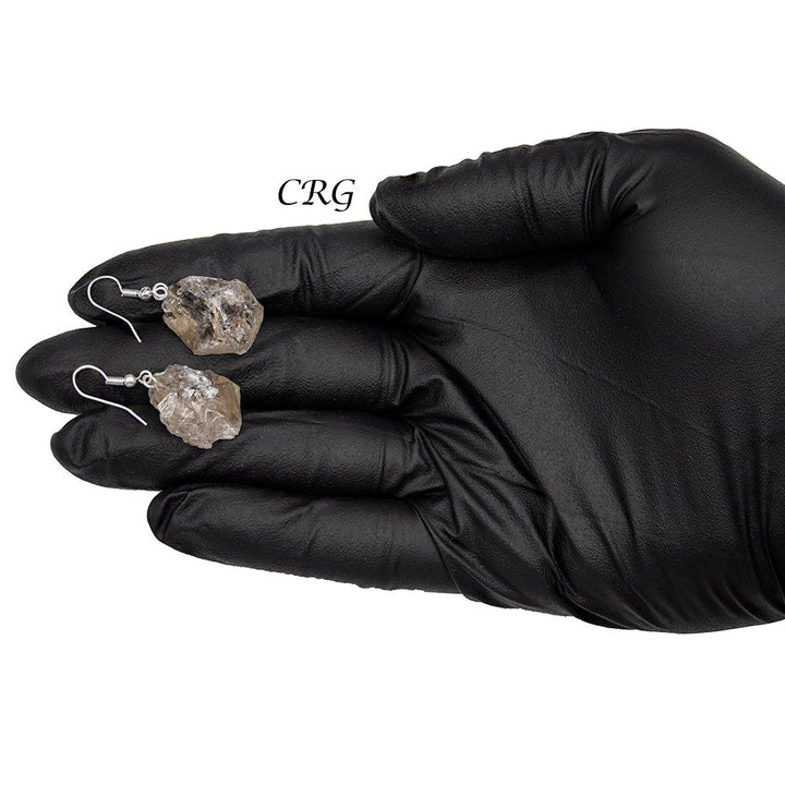 Smoky Quartz Rough Earrings with Silver Plated Wire (0.5 To 1 Inch) (1 Pair)Crystal River Gems