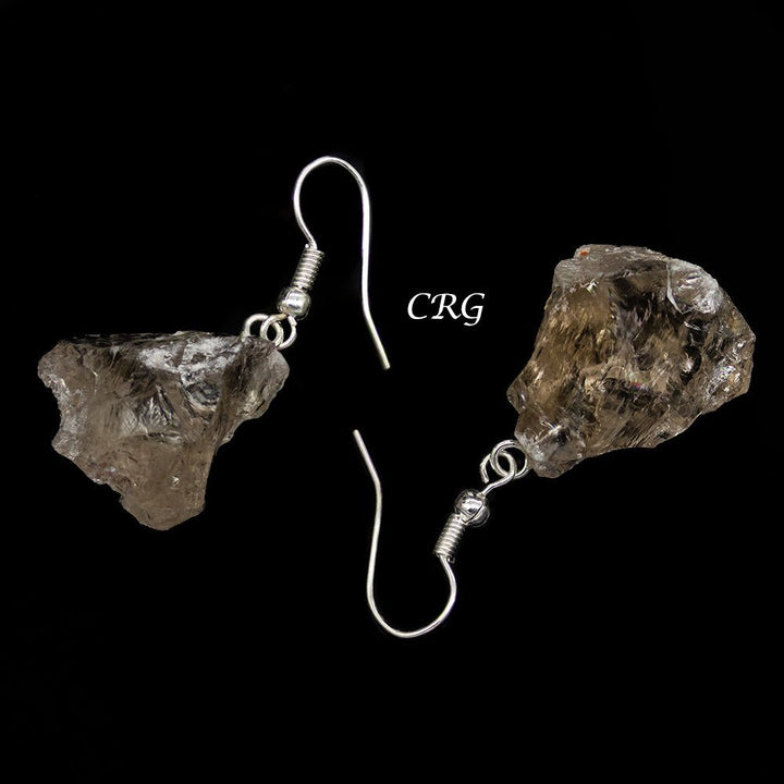 Smoky Quartz Rough Earrings with Silver Plated Wire (0.5 To 1 Inch) (1 Pair)Crystal River Gems