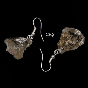 Smoky Quartz Rough Earrings with Silver Plated Wire (0.5 To 1 Inch) (1 Pair)