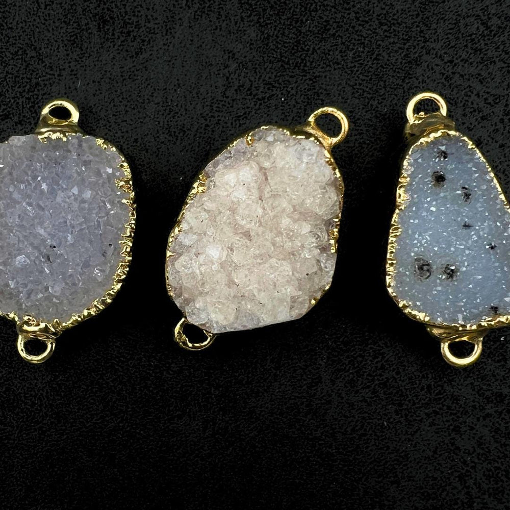 Snow Quartz Druzy Crystal Gold Connector Pendant (4 Pieces)Crystal River Gems
