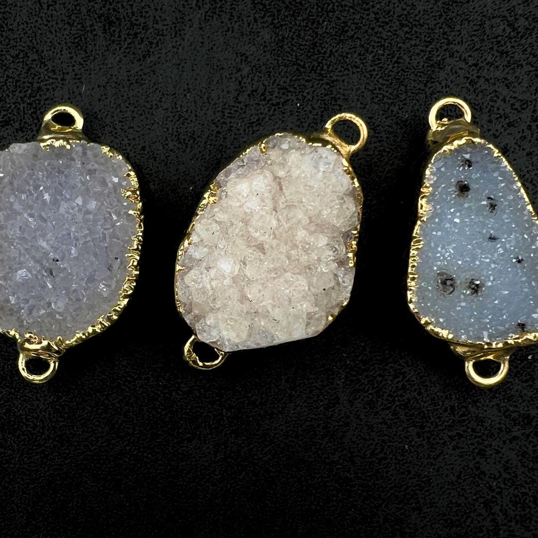 Snow Quartz Druzy Crystal Gold Connector Pendant (4 Pieces)Crystal River Gems
