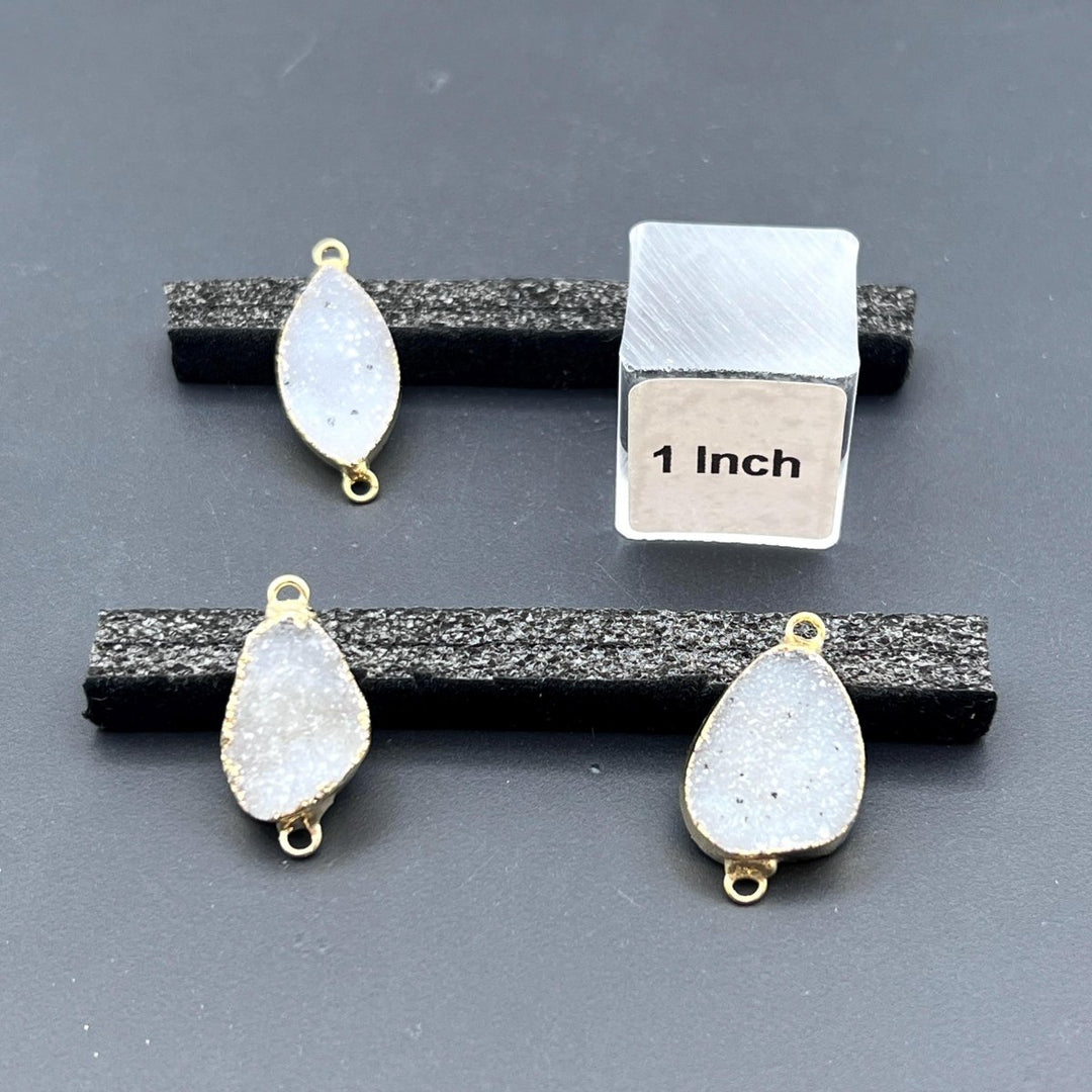 Snow Quartz Druzy Crystal Gold Connector Pendant (4 Pieces)Crystal River Gems