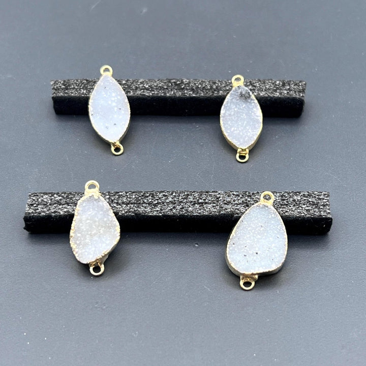 Snow Quartz Druzy Crystal Gold Connector Pendant (4 Pieces)Crystal River Gems