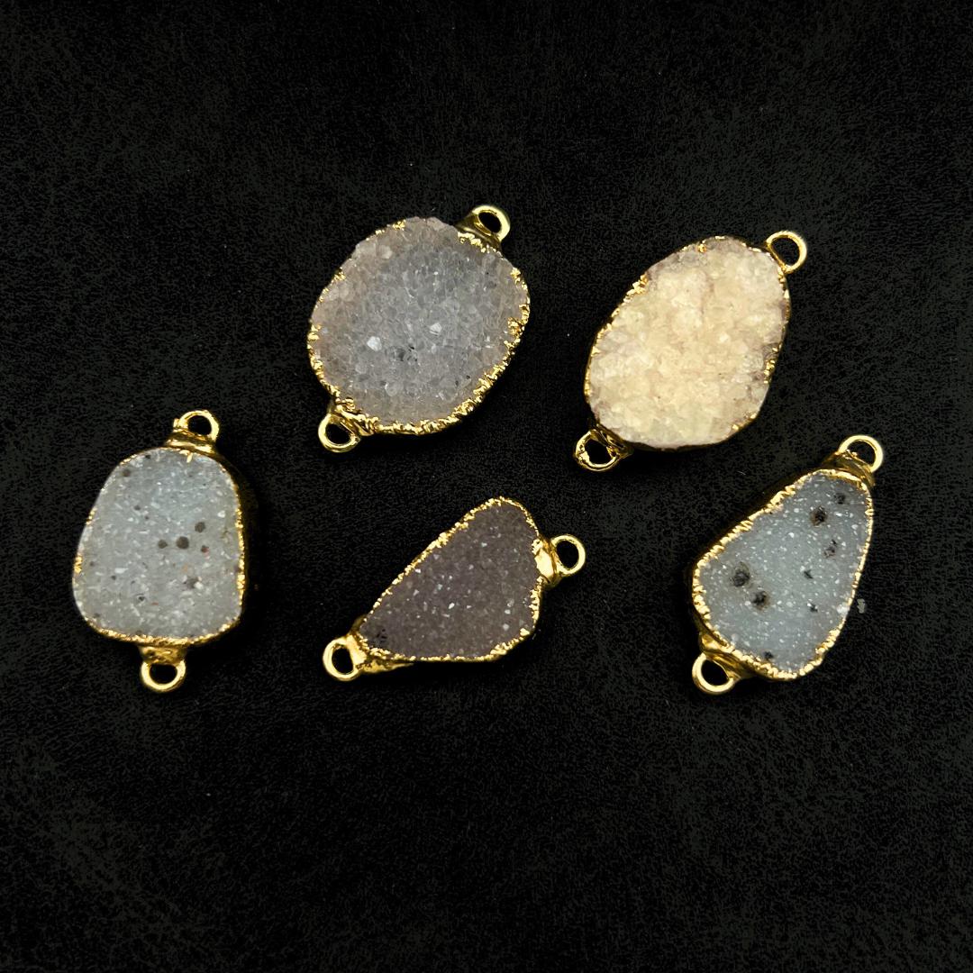 Snow Quartz Druzy Crystal Gold Connector Pendant (4 Pieces)Crystal River Gems