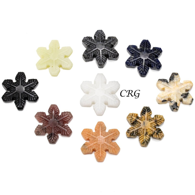 Snowflake Mixed Gemstones (4 Pieces) Size 1.5 Inches Assorted Crystal Carvings