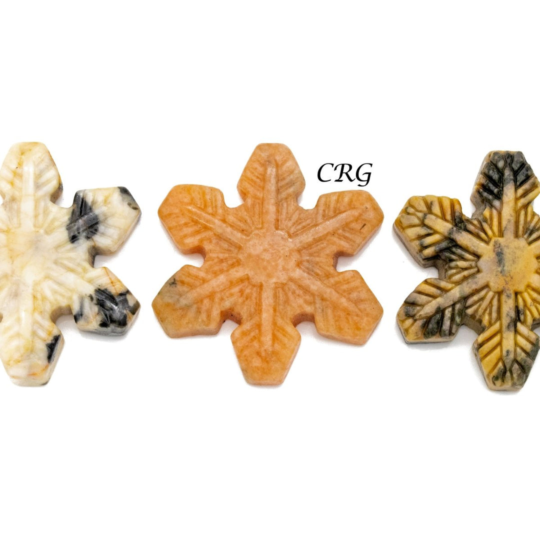 Snowflake Mixed Gemstones (4 Pieces) Size 1.5 Inches Assorted Crystal Carvings