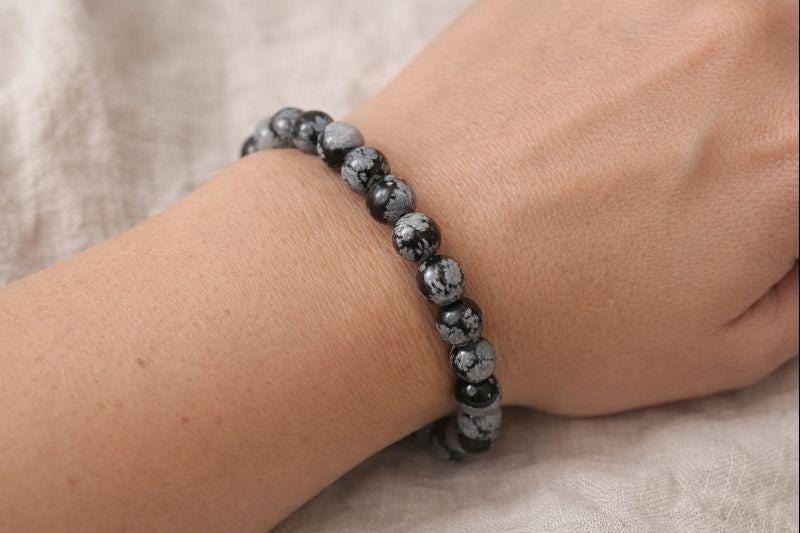 Snowflake Obsidian Round Bead Stretch Bracelet (8 mm)Crystal River Gems