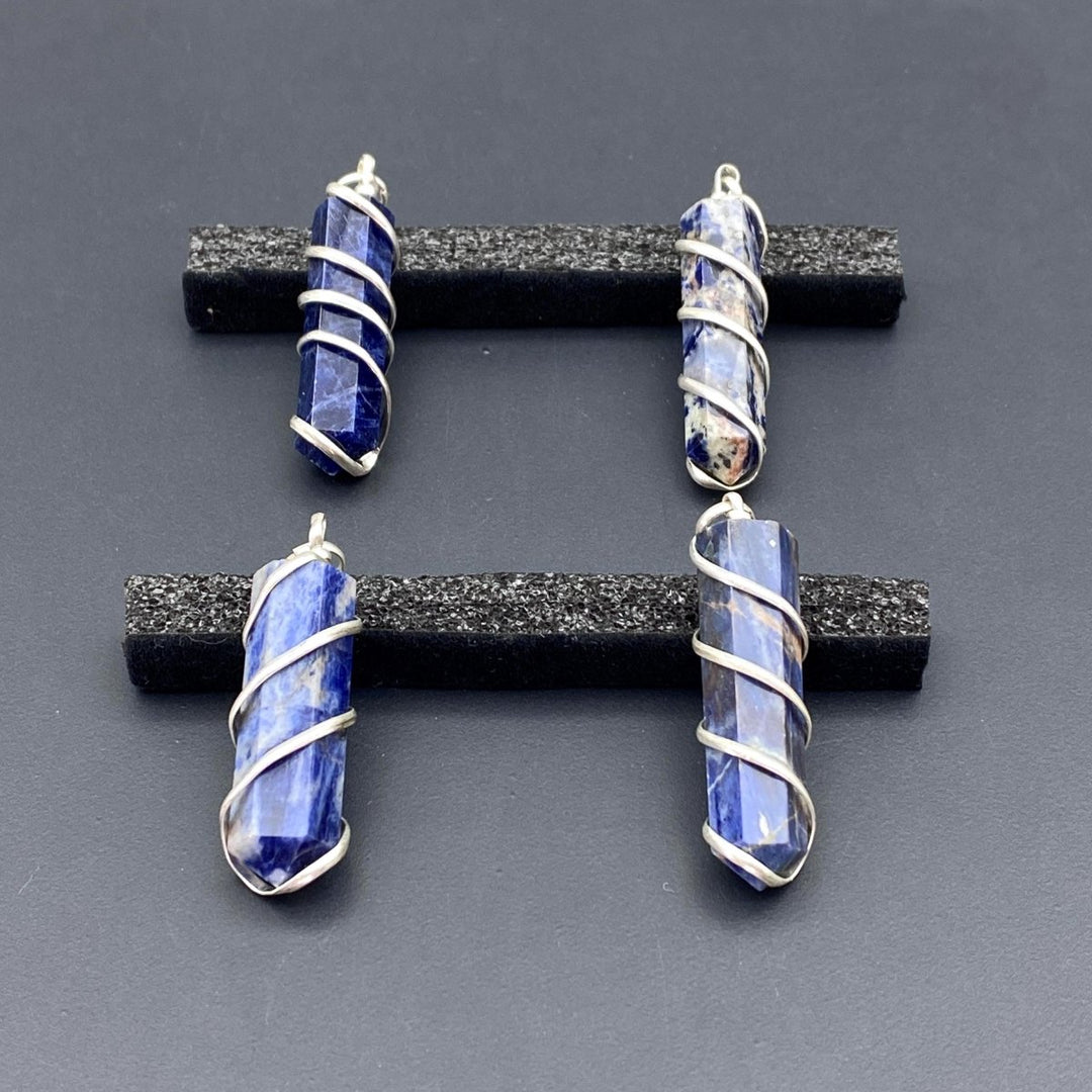 Sodalite Point Silver Wire Spiral Wrap PendantCrystal River Gems