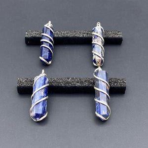 Sodalite Point Silver Wire Spiral Wrap Pendant
