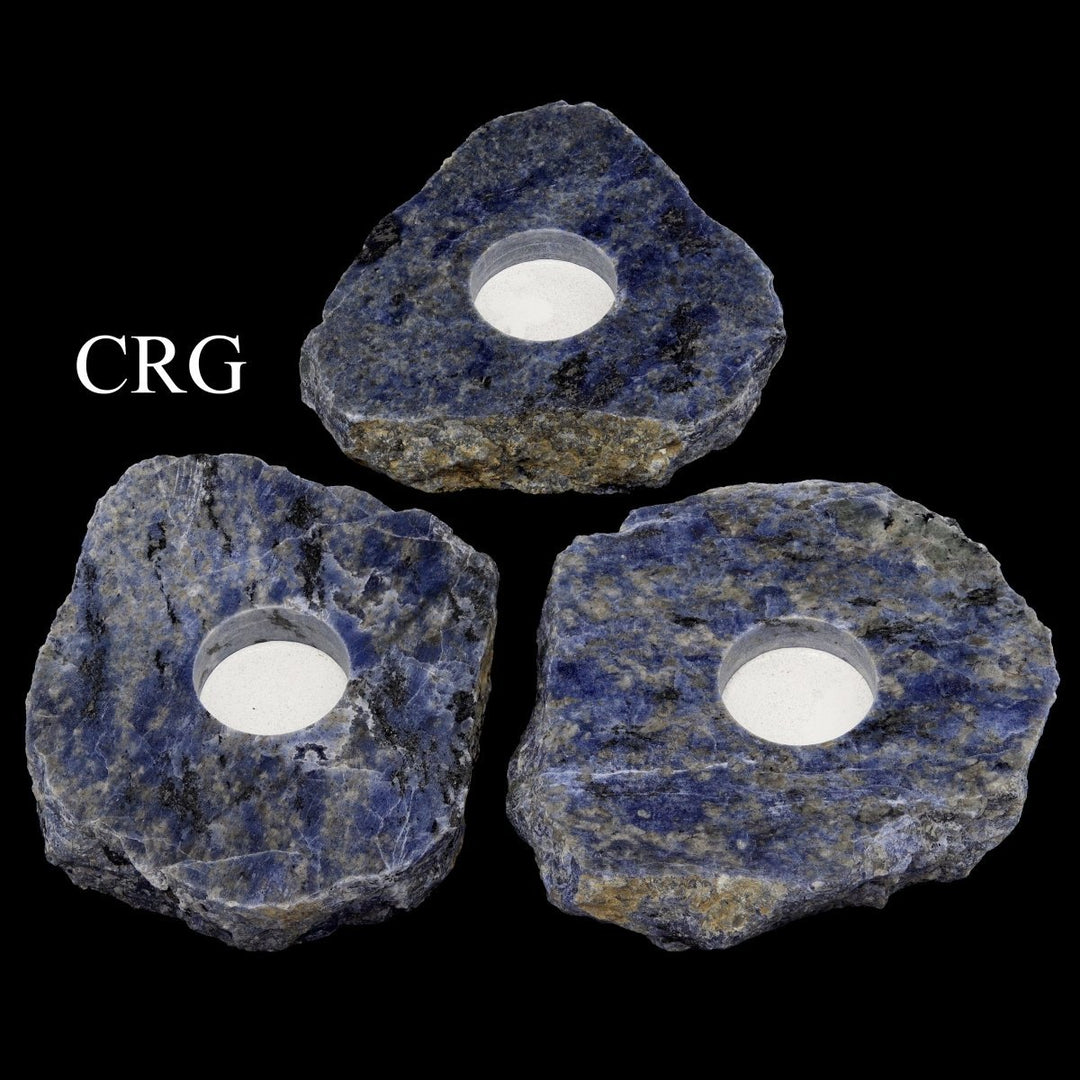 Sodalite Tea Light Candle Holder with Felt Bottom (1 Piece) Size 4.5 to 5.5 Inches Crystal Slab Decor