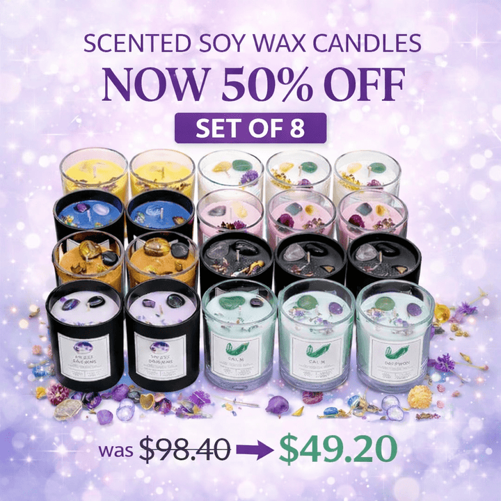 Soy Wax Candle and Crystal Gemstones 8 pc Set - Crystal Home DecorCrystal River Gems