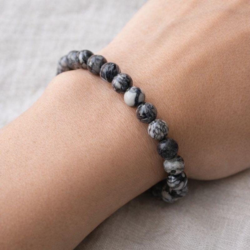 Spider Web Jasper Tumbled Bead Stretch Bracelet (8mm)Crystal River Gems