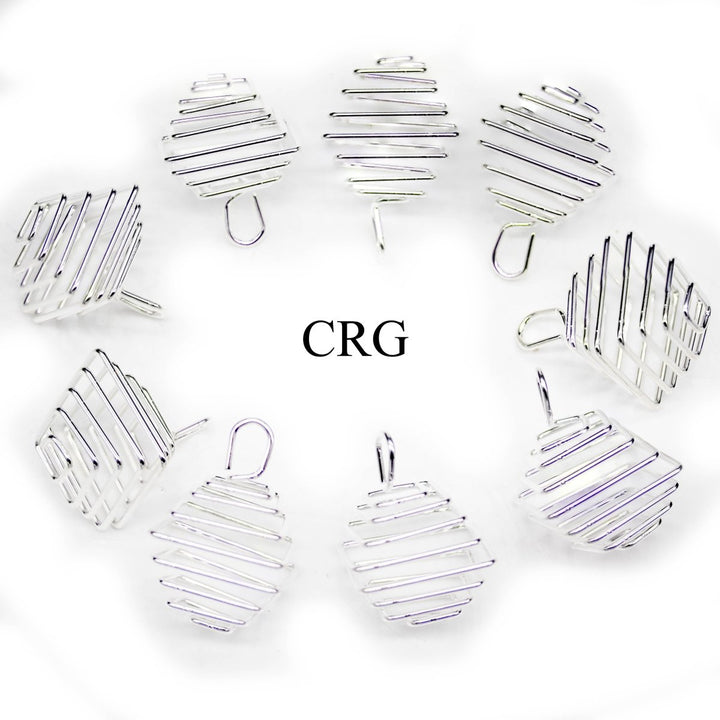 Square Spiral Cage Pendant with Silver Plating (5 Pieces) Size 1.5 Inches Jewelry CharmCrystal River Gems