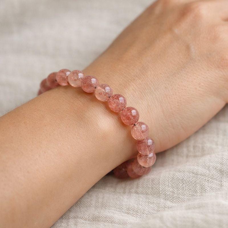 Strawberry Quartz Round Bead Stretch Bracelet (8 mm)Crystal River Gems