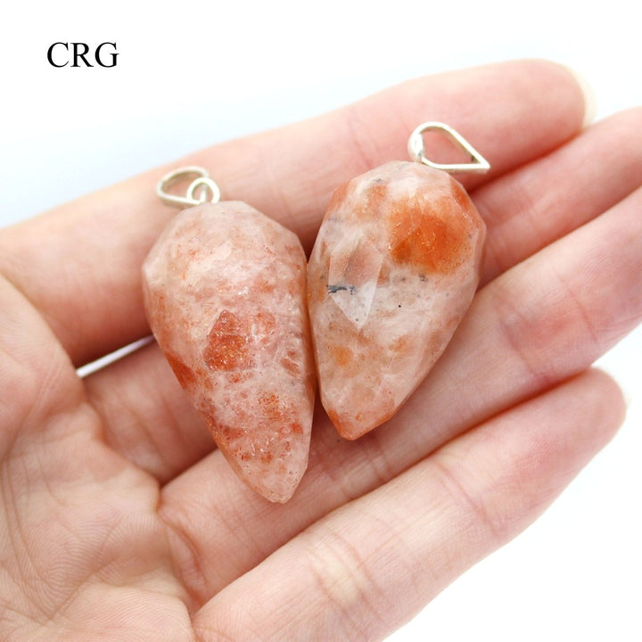 Sunstone Faceted Drop Pendant with Silver Bail (4 Pieces) Size 1 Inch Crystal Jewelry Charm