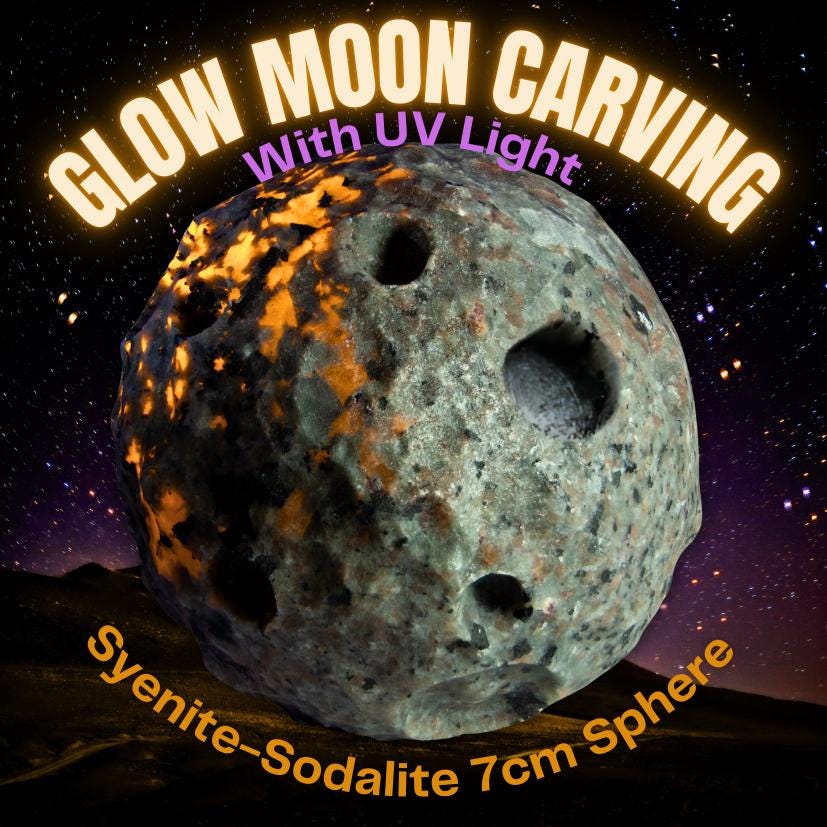 Syanite Sodalite Moon Carving with UV Flashlight ComboCrystal River Gems