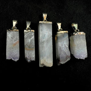 Tall Amethyst Druzy Crystal Slice Silver Pendant