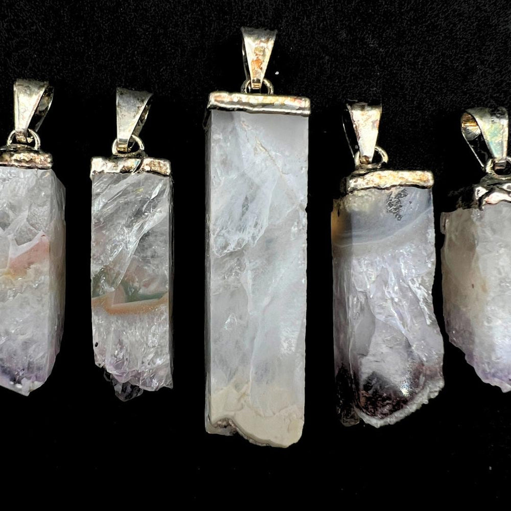 Tall Amethyst Druzy Crystal Slice Silver PendantCrystal River Gems