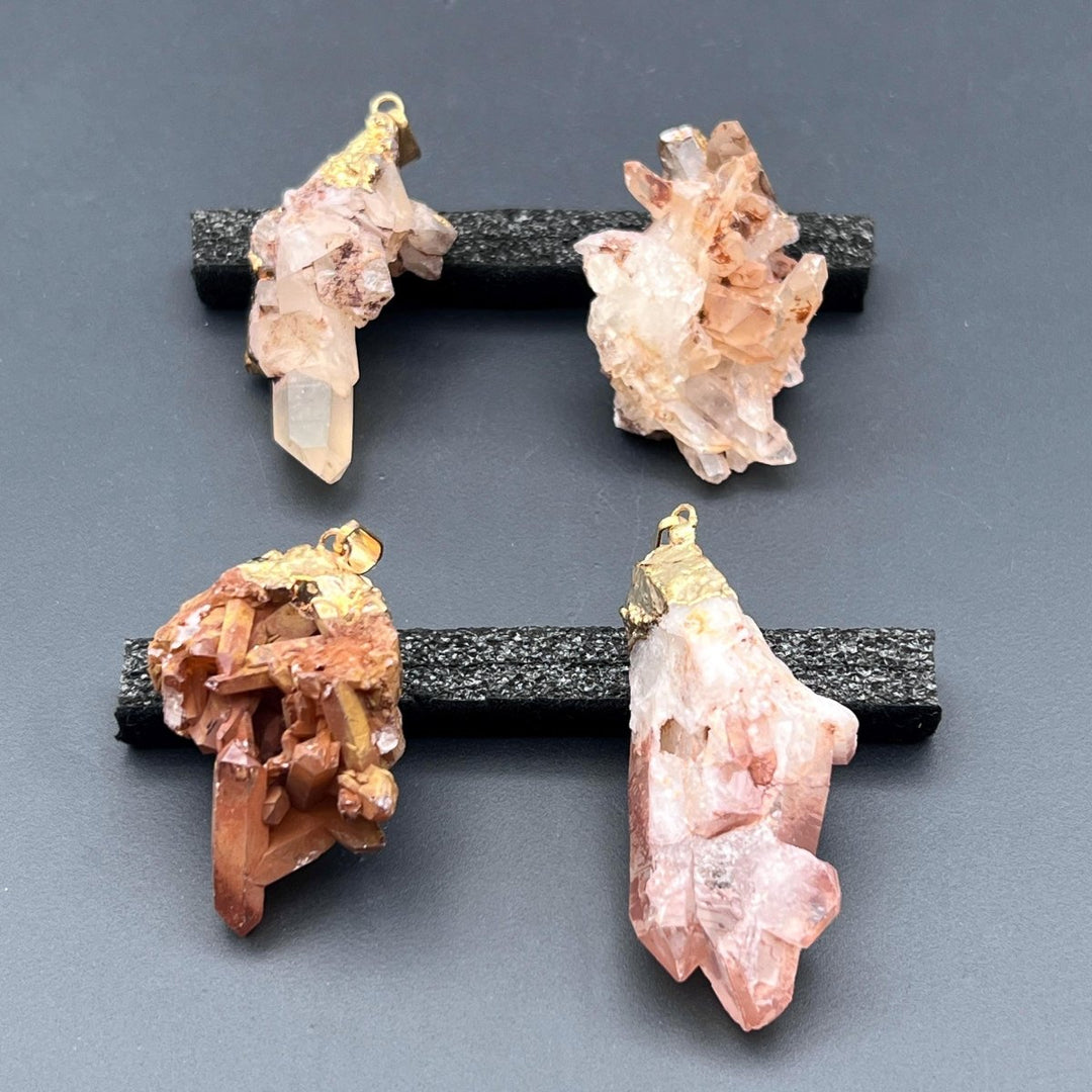 Tangerine Quartz Cluster Gold PendantCrystal River Gems