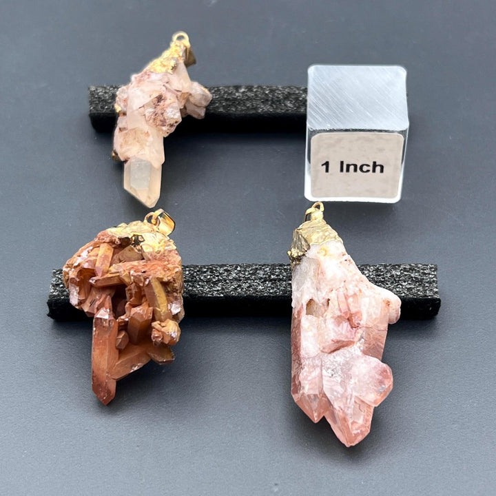 Tangerine Quartz Cluster Gold PendantCrystal River Gems