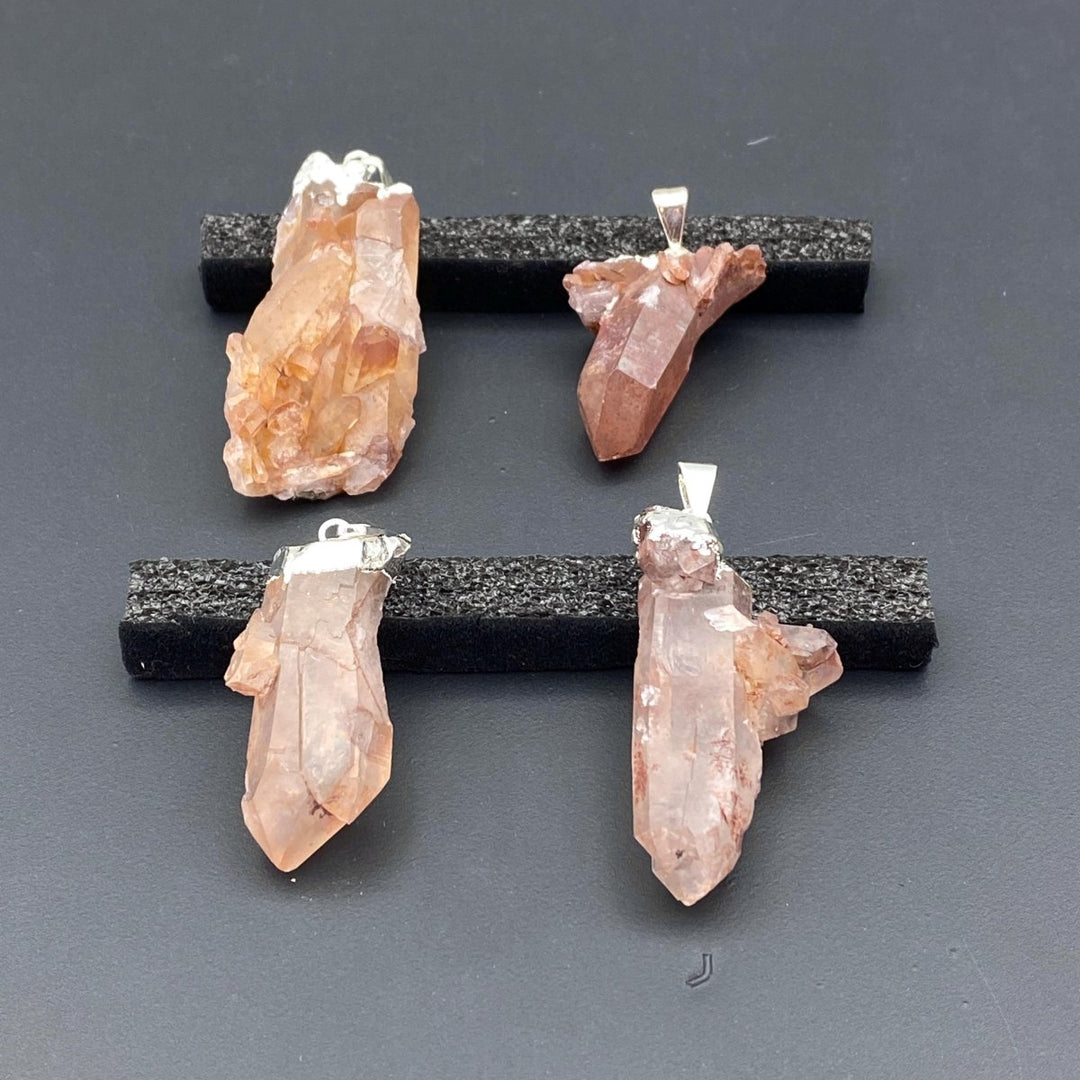 Tangerine Quartz Raw Cluster Silver PendantCrystal River Gems