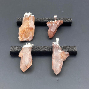 Tangerine Quartz Raw Cluster Silver Pendant