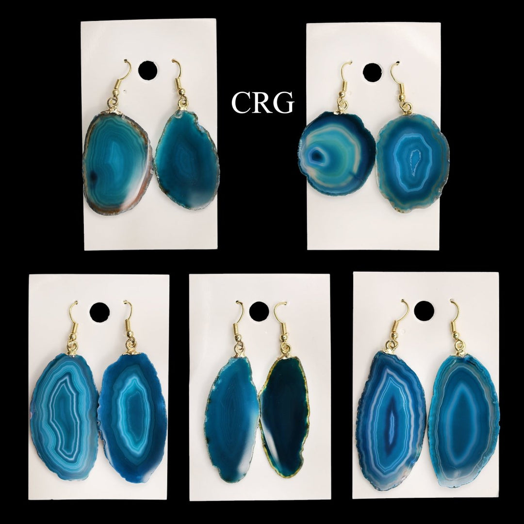 Teal Agate Slice Earrings with Gold-Plated Ear Wire (2 pieces) Size 1 to 2 Inches Crystal Jewelry