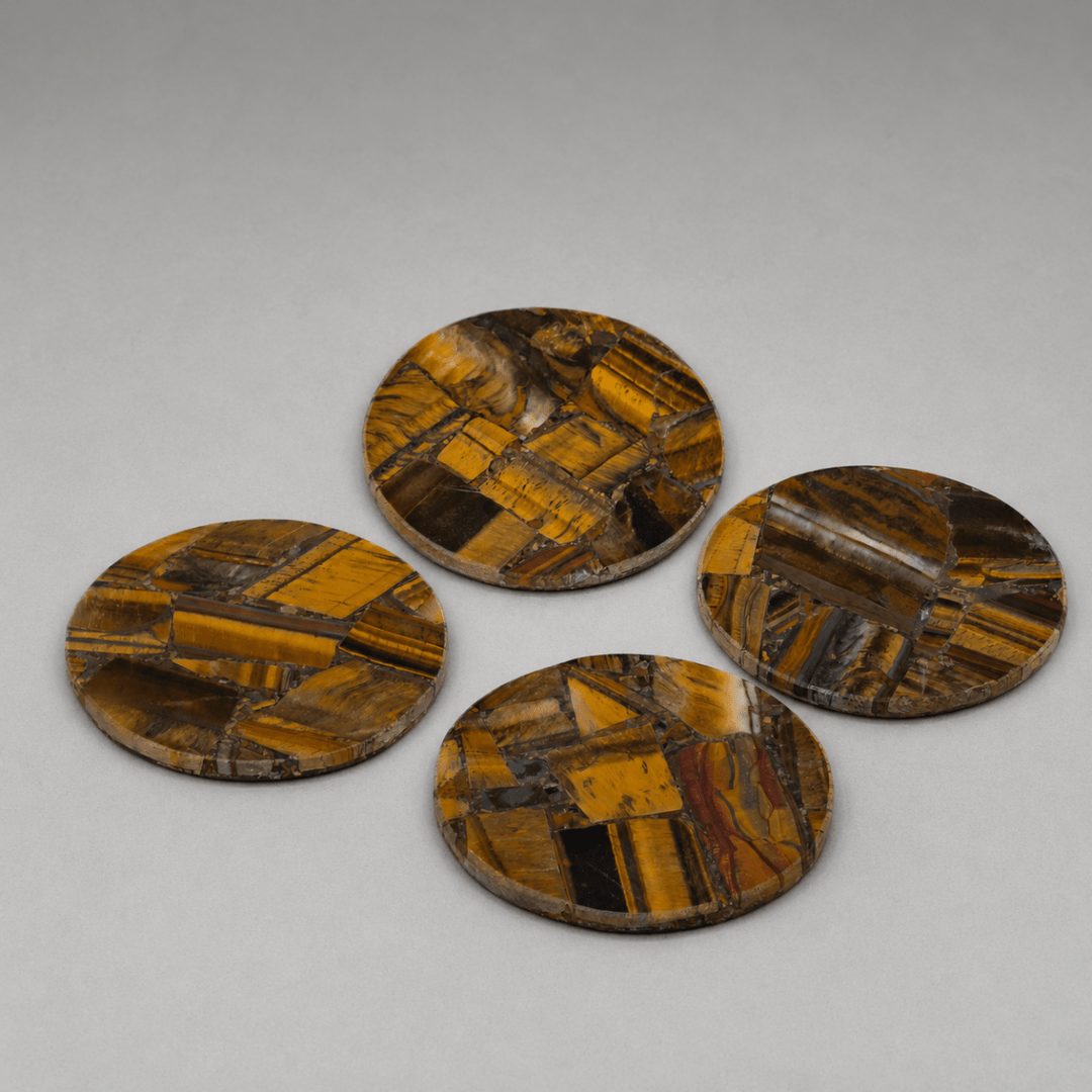 Tiger Eye Resin Coaster (1 Piece) Size 4 Inches Round Crystal Table DecorCrystal River Gems