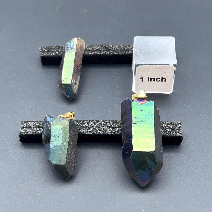 Titanium Aura Quartz Point Gold Bail PendantCrystal River Gems