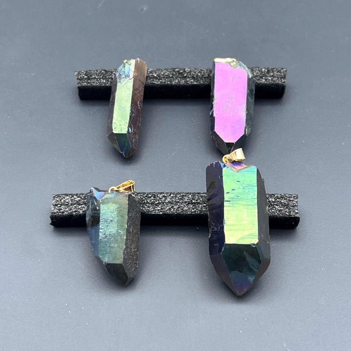 Titanium Aura Quartz Point Gold Bail PendantCrystal River Gems