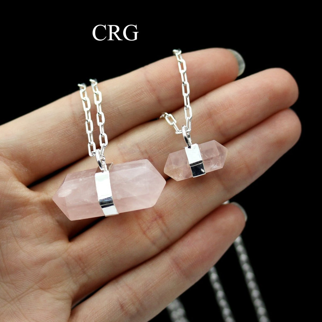 Two Rose Quartz Double Terminated Point Necklace with Silver Plating (2 Pieces) Size 24 Inches Crystal Jewelry