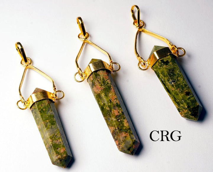 Unakite Point Pendant with Gold - Plated Swivel Bail (1 Piece) Size 2 Inches Crystal Jewelry CharmCrystal River Gems